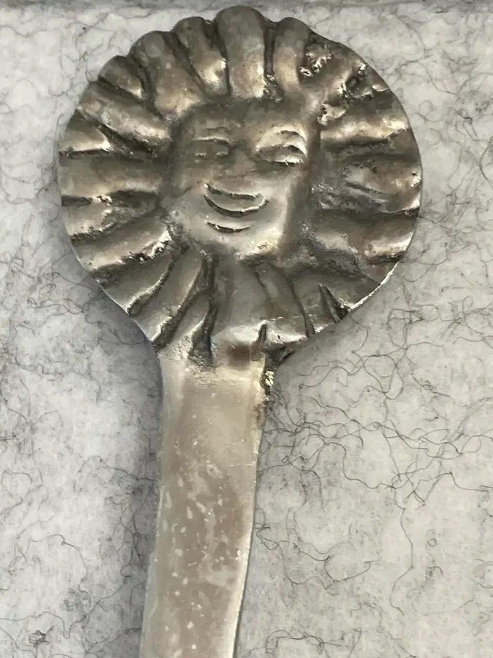 Vintage Sun and Moon Cast Aluminum Salad Serving Fork and Spoon Set  folk art NU